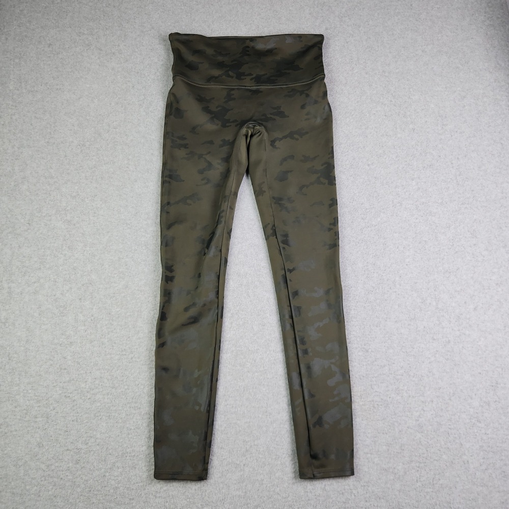 Spanx Leggings Womens Large Green Faux Leather Camo High Waisted Shaping Stretch